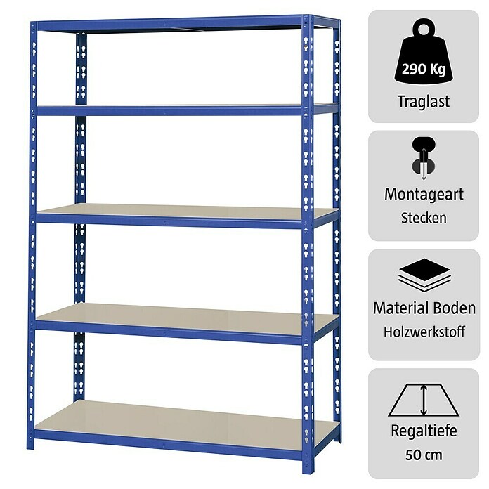 Regalux Metall-Schwerlastregal XL (50 x 120 x 180 cm, Traglast: 290 kg/Boden, Stecken)