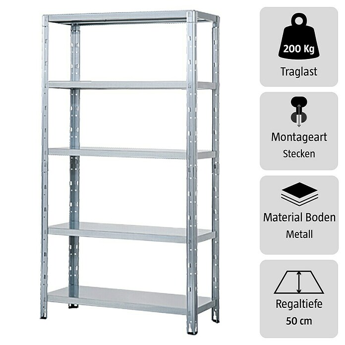 Regalux Metall-Schwerlastregal (50 x 120 x 188 cm, Traglast: 200 kg/Boden)