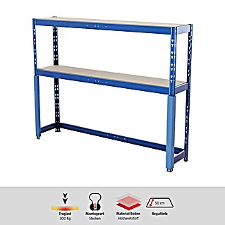 Regalux Schwerlastregal (H x B x T: 180 x 240 x 50 cm, Traglast pro Boden: 300 kg, Anzahl Böden: 2 Stk., Stecken, Blau)
