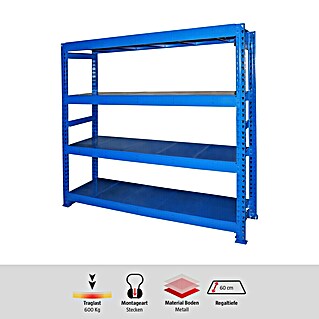 Regalux Schwerlastregal Jumbo Grundregal (H x B x T: 200 x 200 x 60 cm, Traglast pro Boden: 600 kg, Anzahl Böden: 4 Stk., Stecken, Blau)