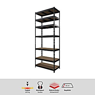Regalux Schwerlastregal (H x B x T: 226 x 90 x 45 cm, Traglast pro Boden: 200 kg, Anzahl Böden: 7 Stk., Stecken, Anthrazit)