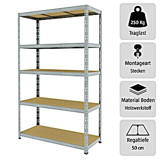Schwerlastregal (H x B x T: 200 x 120 x 50 cm, Traglast pro Boden: 250 kg, Anzahl Böden: 5 Stk., Stecken, Graphitgrau)