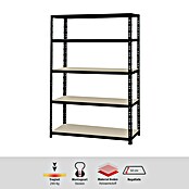 Regalux Schwerlastregal XL (H x B x T: 180 x 120 x 50 cm, Traglast pro Boden: 290 kg, Anzahl Böden: 5 Stk., Stecken, Schwarz) | BAUHAUS