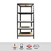 Regalux Schwerlastregal M (H x B x T: 180 x 60 x 50 cm, Traglast pro Boden: 290 kg, Anzahl Böden: 5 Stk., Stecken, Schwarz) | BAUHAUS
