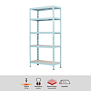 Regalux Metallregal (H x B x T: 180 x 90 x 40 cm, Traglast pro Boden: 175 kg, Anzahl Böden: 5 Stk., Stecken, Hellgrün)