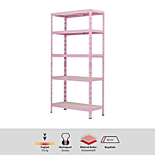 Regalux Metallregal (H x B x T: 180 x 90 x 40 cm, Traglast pro Boden: 175 kg, Anzahl Böden: 5 Stk., Stecken, Rosa)
