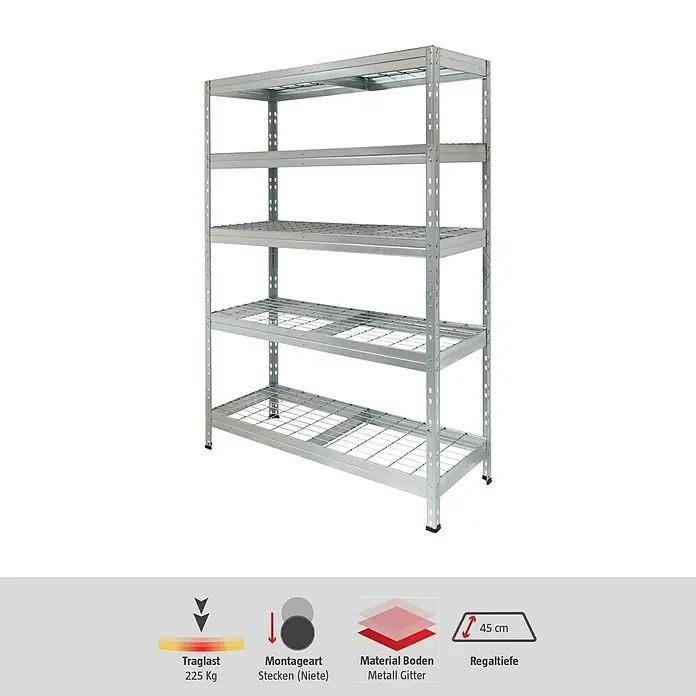 AR Shelving rek Wire Rivet, ft 180 x 120 x 45 cm, 4 legborden uit mesh metaal, gegalvaniseerd