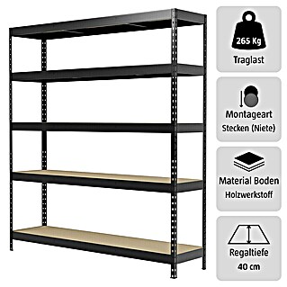 Regalux Schwerlastregal (H x B x T: 180 x 160 x 40 cm, Traglast pro Boden: 265 kg, Anzahl Böden: 5 Stk., Stecken, Anthrazitgrau)