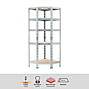 Regalux Eckregal (H x B x T: 180 x 70 x 40 cm, Traglast pro Boden: 175 kg, Anzahl Böden: 5 Stk., Stecken, Silber) | BAUHAUS
