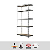 Regalux Metallregal (H x B x T: 180 x 90 x 40 cm, Traglast pro Boden: 175 kg, Anzahl Böden: 5 Stk., Grau, Stecken) | BAUHAUS