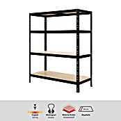 Regalux Schwerlastregal S350 (H x B x T: 180 x 120 x 40 cm, Traglast pro Boden: 350 kg, Anzahl Böden: 4 Stk., Stecken, Schwarz) | BAUHAUS
