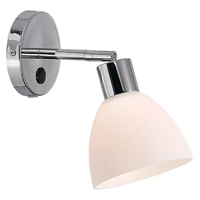 Nordlux Ray Aplique de pared - 40 W, L x An x Al: 12 x 12 x 20 cm, Cromo, E14 - Lámpara de pared con detalles cromados y pantalla blanca para una iluminación elegante en cualquier habitación.