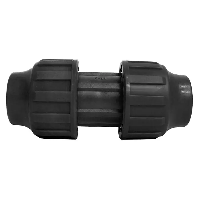 Enlace recto PE - 40 mm, Polietileno - Conector de acoplamiento negro para unir dos tuberías. Diseño resistente que garantiza instalaciones seguras.
