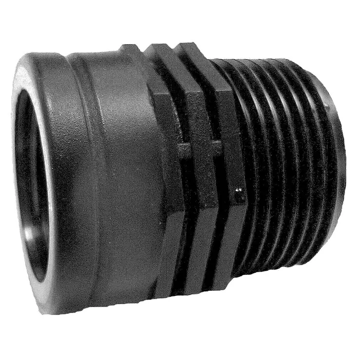 Machón reductor M-H - 1¼'', 1″ - Conexión de tubo de plástico negro con superficie acanalada, ideal para instalaciones de fontanería y proyectos de bricolaje.