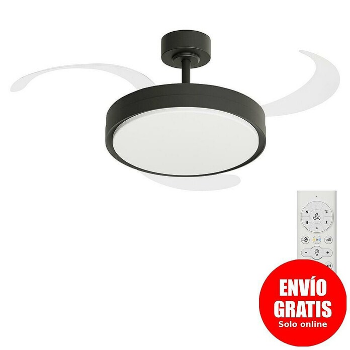 Arte confort Ventilador de techo Verona L (Negro, 122 cm, 30 W, Blanco cálido, Tamaño de la estancia: 20 m²) | BAUHAUS