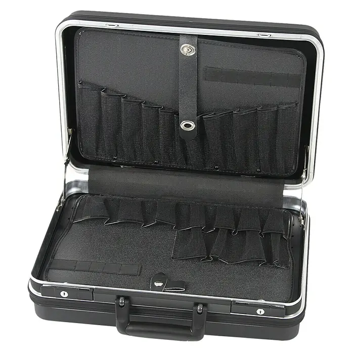 Hepco & Becker Werkzeugkoffer Classic 5111 - L x B: 370 x 490 mm, Höhe: 180 mm, ABS Pro - Offener schwarzer Werkzeugkoffer mit Fächern zur Aufbewahrung von Werkzeugen, ideal für Ordnung und Transport.