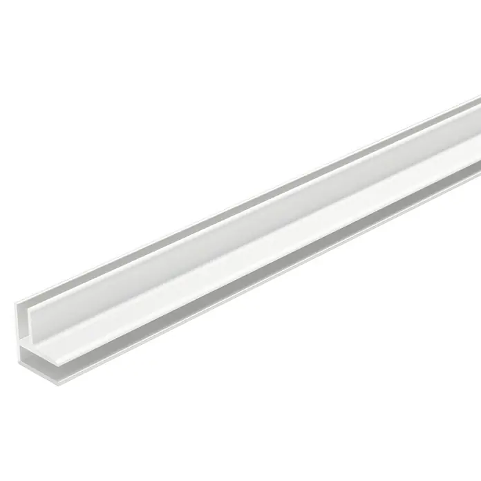 Inspiro Perfil esquinero exterior - L x An x Al: 2.600 x 20 x 12 mm, Aluminio, Blanco - Primer plano de un perfil en U blanco, que muestra una estética limpia y minimalista para diversas aplicaciones de construcción y diseño.