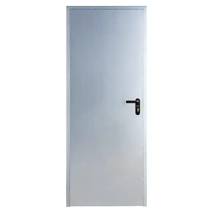 Roper Puerta de trastero Galvanizada - 80 x 210 cm, Izquierda, Gris - Elegante puerta plateada con manija y cerradura negras, que ofrece un diseño moderno y alta funcionalidad para un acceso seguro.
