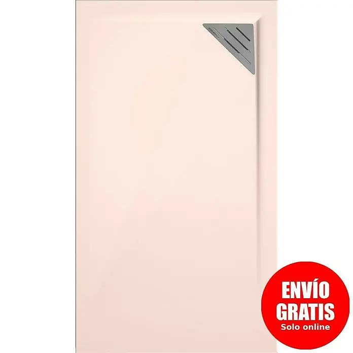 Duplach Plato de ducha Mio - L x An: 110 x 90 cm, Material compuesto, Crema, Rejilla a la derecha - Imagen de un plato de ducha rosa claro con una rejilla de desagüe triangular gris en la esquina superior.