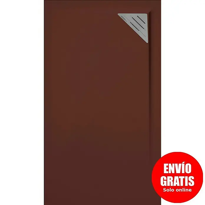 Duplach Plato de ducha Mío - L x An: 80 x 70 cm, Material compuesto, Chocolate, Rejilla a la derecha - Plato de ducha marrón con superficie antideslizante y moderno sistema de desagüe triangular para un baño elegante.