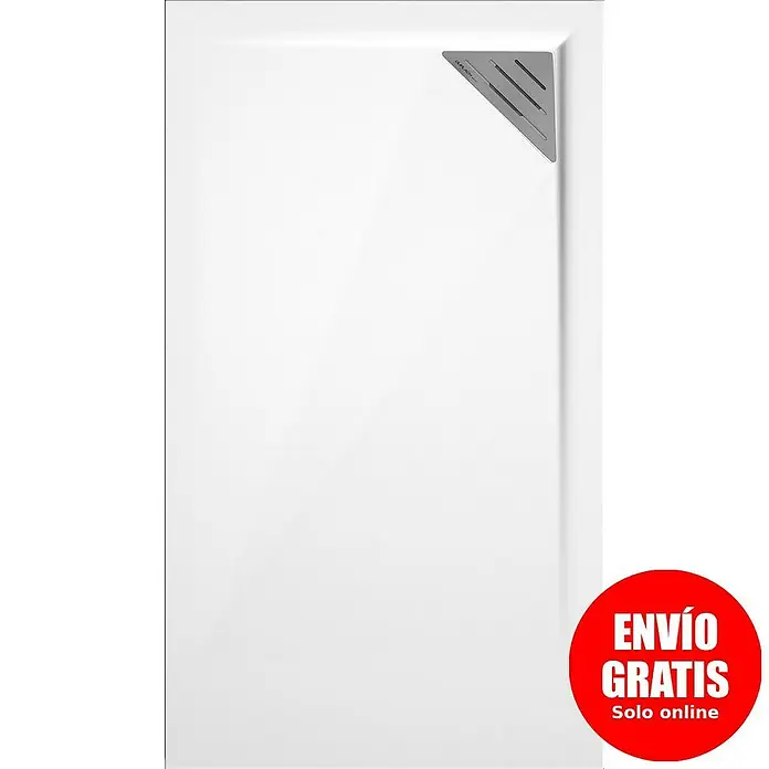 Duplach Plato de ducha Mío - L x An: 80 x 80 cm, Material compuesto, Blanco, Rejilla a la derecha - Plato de ducha blanco de resina con diseño moderno y desagüe cuadrado, ideal para un baño elegante.