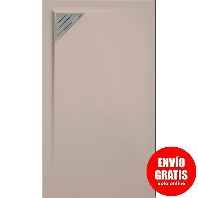 Duplach Plato de ducha Mío - L x An: 110 x 90 cm, Material compuesto, Arena, Rejilla a la izquierda - En la imagen se muestra un moderno plato de ducha rectangular en un tono beige suave con desagüe triangular integrado.