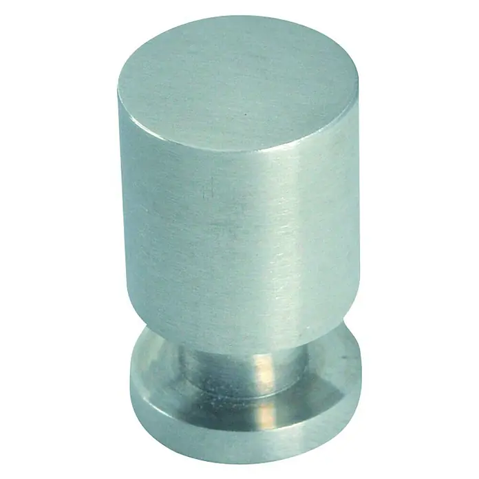 Nesu Pomo para muebles 8286 - Ø x Al: 15 x 24 mm - Pomo cilíndrico de metal plateado cepillado con una base más ancha y ensanchada.