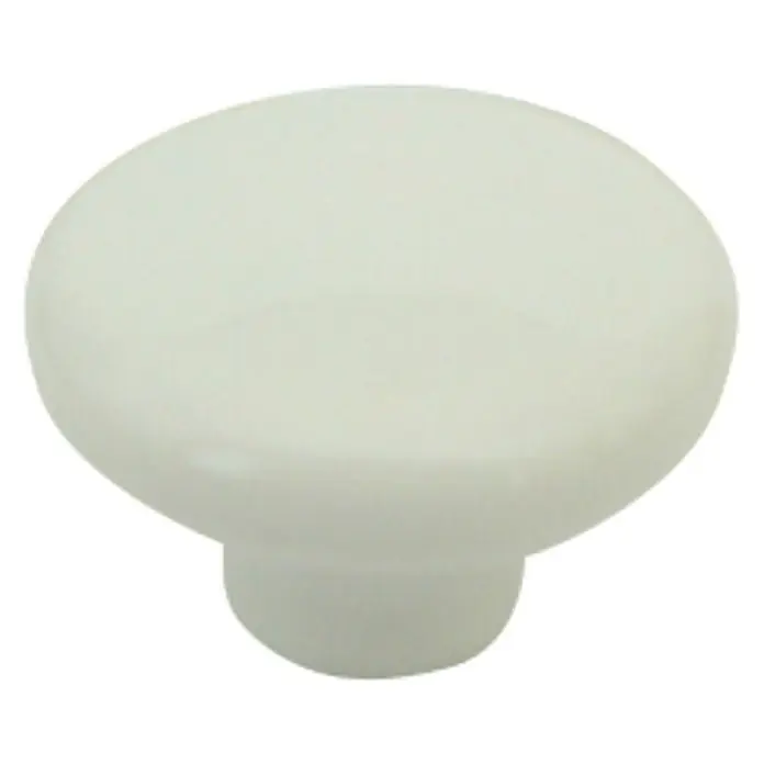 Nesu Pomo para muebles 453R0 - Ø x Al: 33 x 29 mm, Madera - Primer plano de un tirador de cerámica blanca y redonda para muebles, ideal para armarios y cajones.