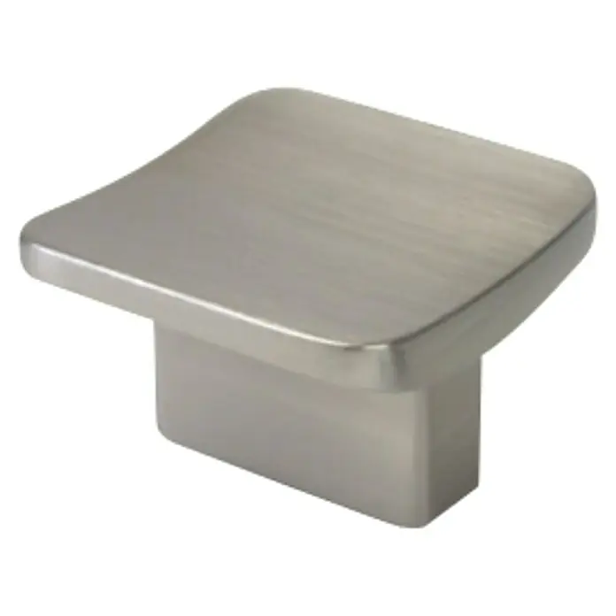 Nesu Tirador para muebles 815517 - L x An x Al: 3,2 x 3,2 x 2,1 cm, Acero, Cromado, Cromado mate - Primer plano de un tirador cuadrado de níquel cepillado con esquinas redondeadas para armarios y cajones.