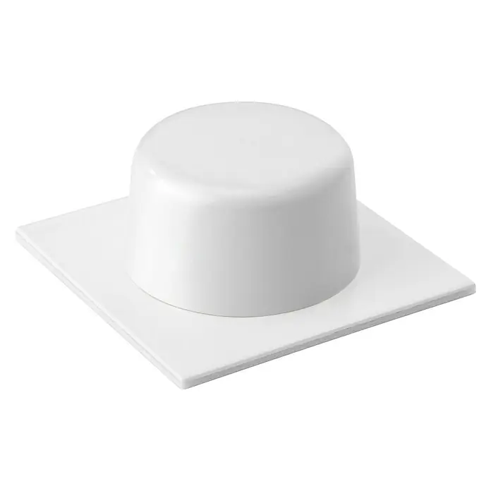 Inofix Tope de puerta 2031 - Plástico, Blanco - Primer plano de una tapa de ventilación blanca con una base cuadrada, que proporciona una solución de ventilación limpia y moderna.