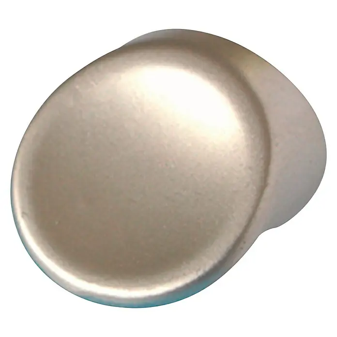 Nesu Pomo para muebles 37502 - Ø x Al: 23 x 20 mm, Acero - Primer plano de un tirador de mueble redondo de color plateado con textura sutil y reflejos de luz suaves. Un detalle elegante para cualquier decoración.