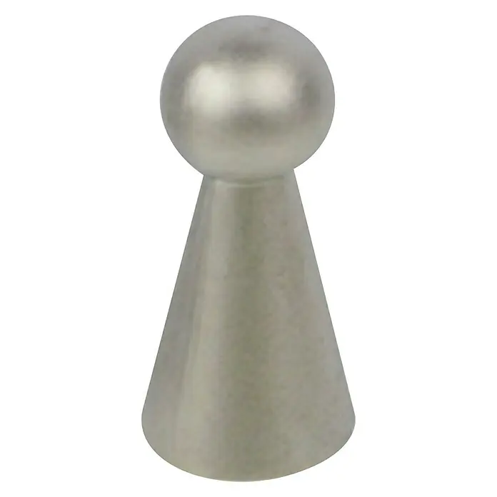 Nesu Pomo para muebles 15202 - Ø x Al: 11 x 25 mm, Acero, Niquelado, Níquel - Primer plano de un elegante peón de ajedrez de color plateado con una bola sobre un cono, ideal para juegos estratégicos.