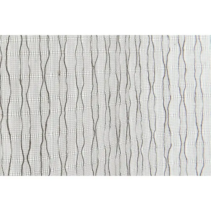 Elbersdrucke Schlaufenbandschal Uni Sono140 x 255 cm, 100 % Polyester, Grau - Nahaufnahme eines hellen, transparenten Gardinenstoffes mit gewebter Struktur. Das Textil zeigt vertikale, wellenförmige Linien.