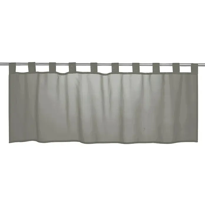 Elbersdrucke Bistrogardine Basic - 140 x 45 cm, 100 % Polyester, Uni, Grau - Eine graue Gardine mit Schlaufenaufhängung an einer silbernen Gardinenstange, ideal für eine dezente Fensterdekoration.