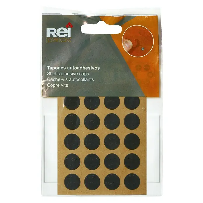 Rei Tapón embellecedor 4063 - Negro, Diámetro: 12 mm - Paquete de tapas autoadhesivas Rei Pack para cubrir agujeros de tornillos o soportes de estantes.