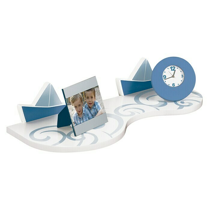 Rei Estante flotante Barco de papel (L x An x Al: 60 x 25 x 36 cm, Azul/Blanco)