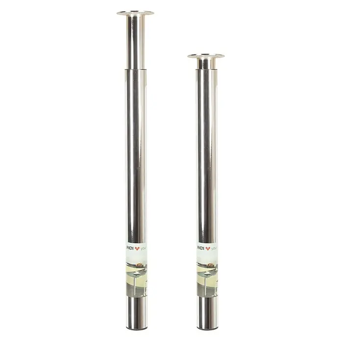 Rei Teleskop-Möbelfuß - Durchmesser: 6 cm, Höhenverstellung: 70 cm - 110 cm, Stahl - Zwei silberne, höhenverstellbare Tischbeine mit dekorativen Mustern im unteren Bereich. Perfekt für individuelle Möbelprojekte.