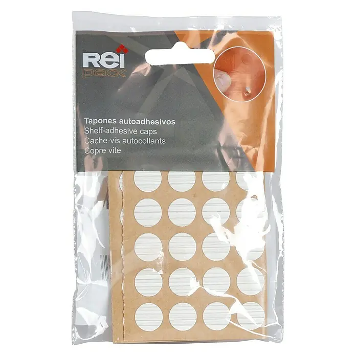 Rei Tapón embellecedor 4063 - 40 ud., Pino blanco, Diámetro: 12 mm - Paquete de tapas autoadhesivas para tornillos de Rei Pack para cubrir agujeros de tornillos y soportes de estantes.
