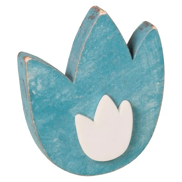 Nesu Tirador para muebles Tulipán Shabby - L x An x Al: 5,7 x 4,9 x 3,2 cm, Madera - Colgante decorativo de madera azul turquesa en forma de flor con acento blanco, ideal para decoración de primavera o Pascua.