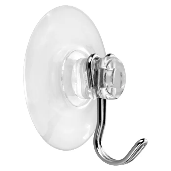 Inofix Colgador con ventosa 1218 - Diámetro: 45 mm, Transparente, 2 ud. - Un gancho de ventosa de plástico y metal transparente, ideal para baños o cocinas para colgar objetos fácilmente.