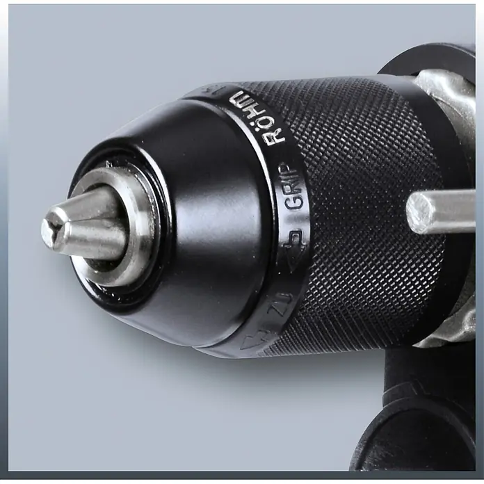 Einhell Expert Taladro percutor TE-ID 750/1 E - 750 W, 3.000 r.p.m., Número máx. de impactos: 43.200 /min - Detalle de un taladro con su portabrocas, diseñado para sujetar brocas de forma segura.