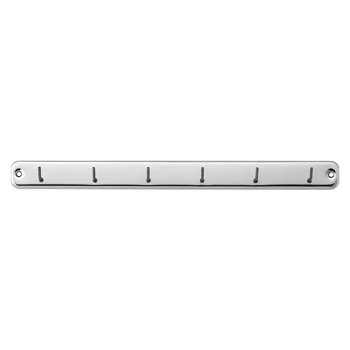 Inofix Perchero 3086 - L x An x Al: 37 x 32 x 3 cm, Acero inoxidable, Plateado - Perchero plateado con seis ganchos para guardar ropa, toallas o accesorios en el hogar.