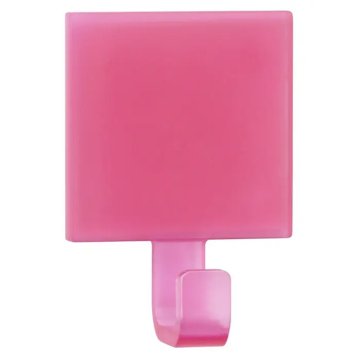 Inofix Colgador adhesivo 2305 - L x An x Al: 4,6 x 3,2 x 2 cm, Plástico, Rosa - Primer plano de un gancho autoadhesivo rosa para el baño, la cocina o la oficina, ideal para colgar toallas o utensilios.