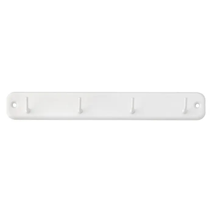 Inofix Perchero 3084 - L x An x Al: 23 x 32 x 3 cm, Acero inoxidable, Blanco - Un perchero blanco con cinco ganchos para montar en la pared. Ideal para chaquetas, toallas u otros artículos.