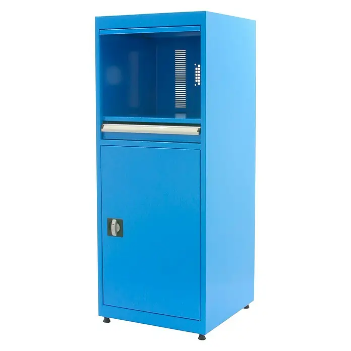Simonrack Simonlocker Armario multiusos metálico Computer - L x An x Al: 60 x 56 x 140 cm - Rack de servidor azul con compartimento superior abierto y puerta inferior con cerradura, ideal para el almacenamiento seguro de componentes de red.