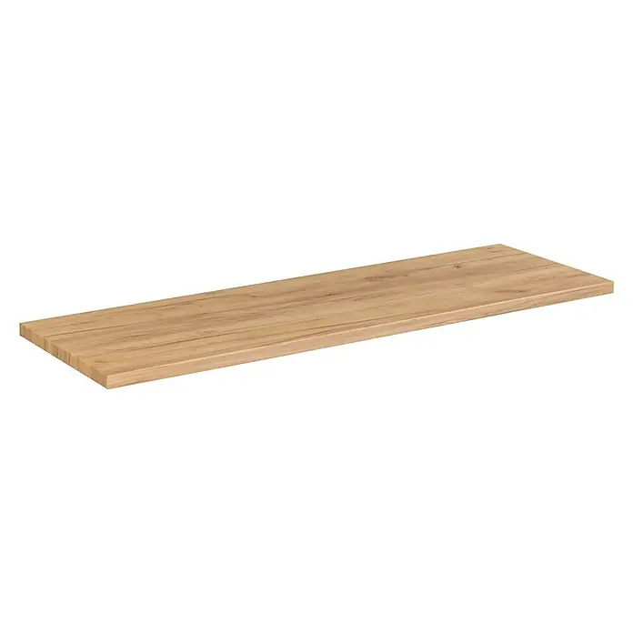 Camargue Espacio Waschtischplatte - 140 x 46 x 3,2 cm, Doce - Abgebildet ist eine Holzregalplatte in natürlicher Optik, ideal für Wandmontage und zur Schaffung von zusätzlichem Stauraum in jedem Raum.