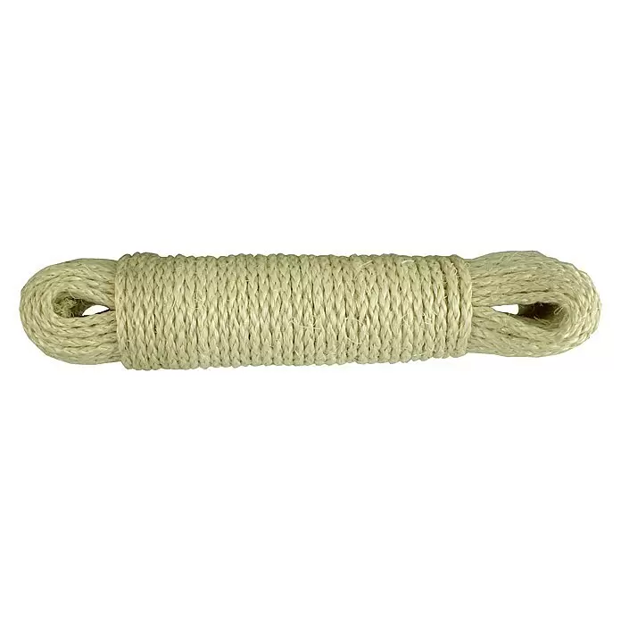 Cuerda DY2701551 - 5 mm x 20 m, Materiales naturales, Natural, Carga soportada: 14 kg - Cuerda de fibra natural trenzada de color beige claro, enrollada en un rollo cilíndrico.