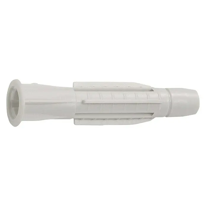 Surtido de tacos B30011 - 255 ud., Sin borde, Apto para: Fachadas - Primer plano de un taco de pared blanco con costillas y collar, utilizado para fijaciones en paredes.