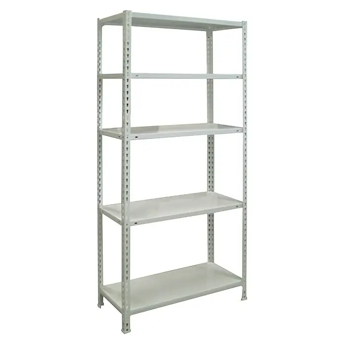 Simonrack Simonclick Estantería metálica Ecoclick Mini - Al x An x Pr: 180 x 80 x 30 cm, Capacidad de carga por balda: 70 kg, Número de baldas: 5 ud., Inserción, Gris - Una estantería metálica blanca robusta con cinco niveles ofrece amplio espacio de almacenamiento para diversos artículos.