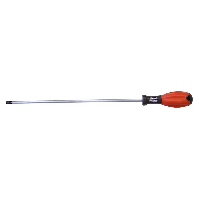 Connex Destornillador para electricista COX310300 - SL 6 mm, Longitud de la hoja: 300 mm - Destornillador de punta plana con mango naranja y vástago largo. Ideal para tornillos de difícil acceso, gran alcance.